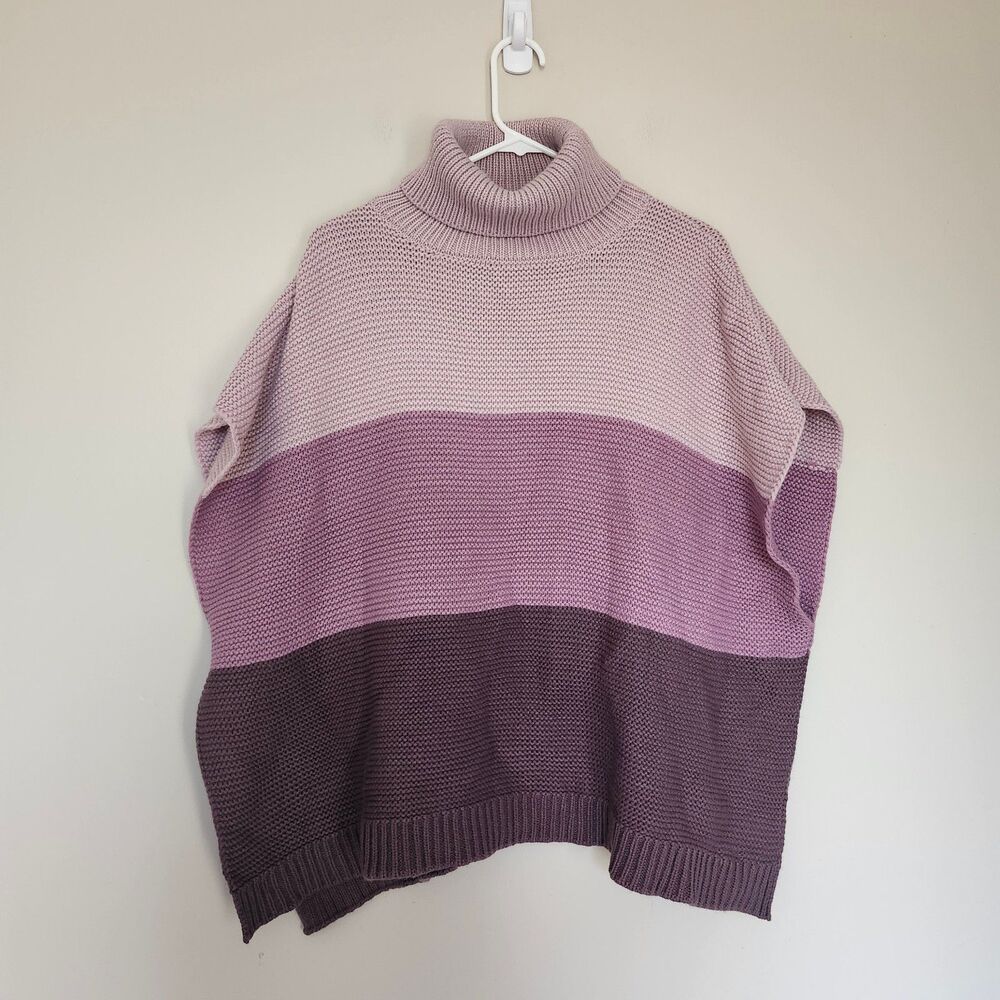 Loft Colorblock Turtleneck Poncho Sweater Purple Lavender Lilac Womens XS/S